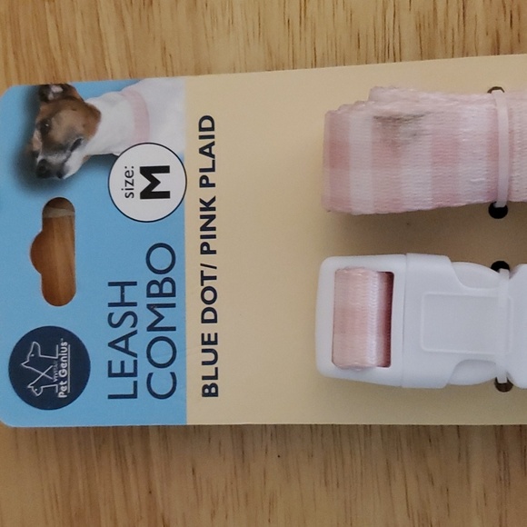 Two Side Blue Dot Pink Plaid Leash Combo - Picture 3 of 8